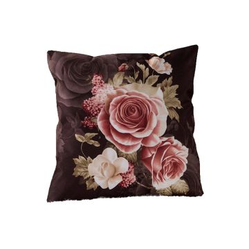 Zierkissen Rose auf Braunem Plüsch